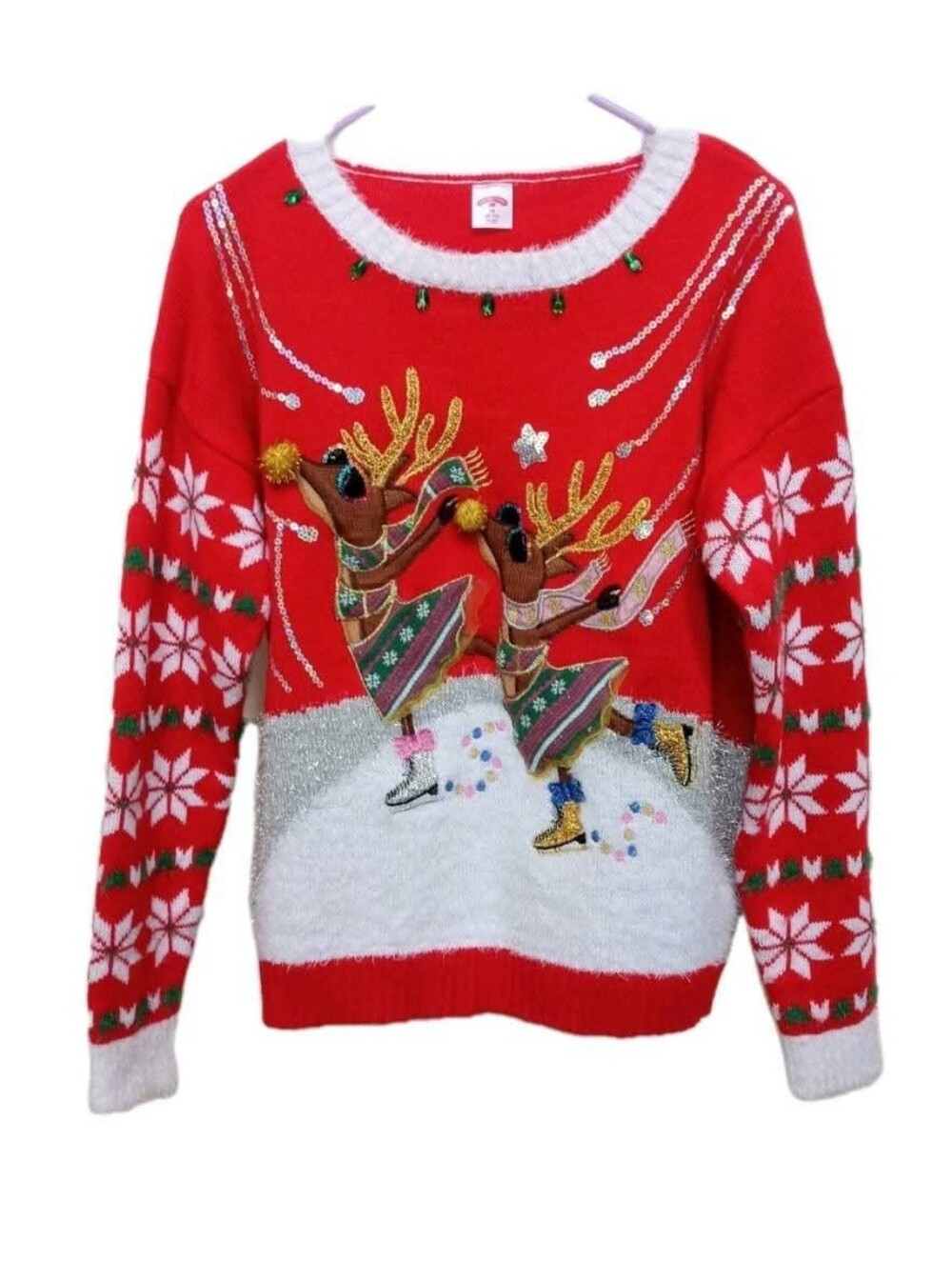 Christmas Sweater Medium Ice Skating Reindeer Party Winner